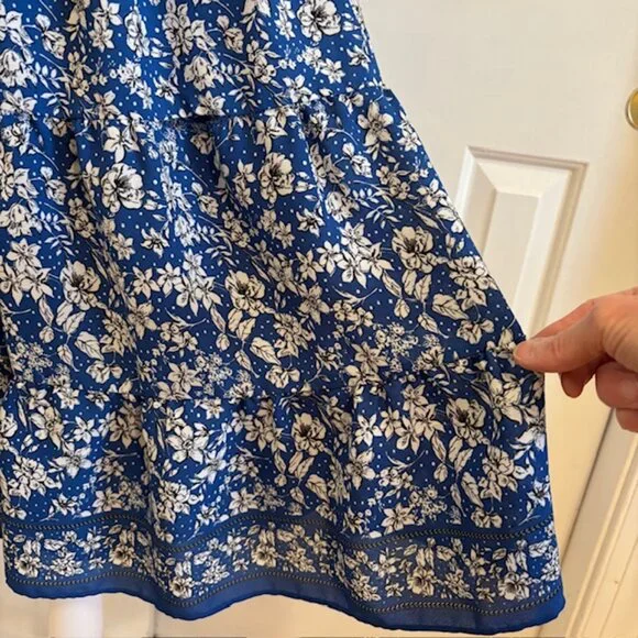Max Studio Royal Blue Floral Smocked Tiered Mini Dress w/Flutter Sleeves Size S - Picture 5 of 10